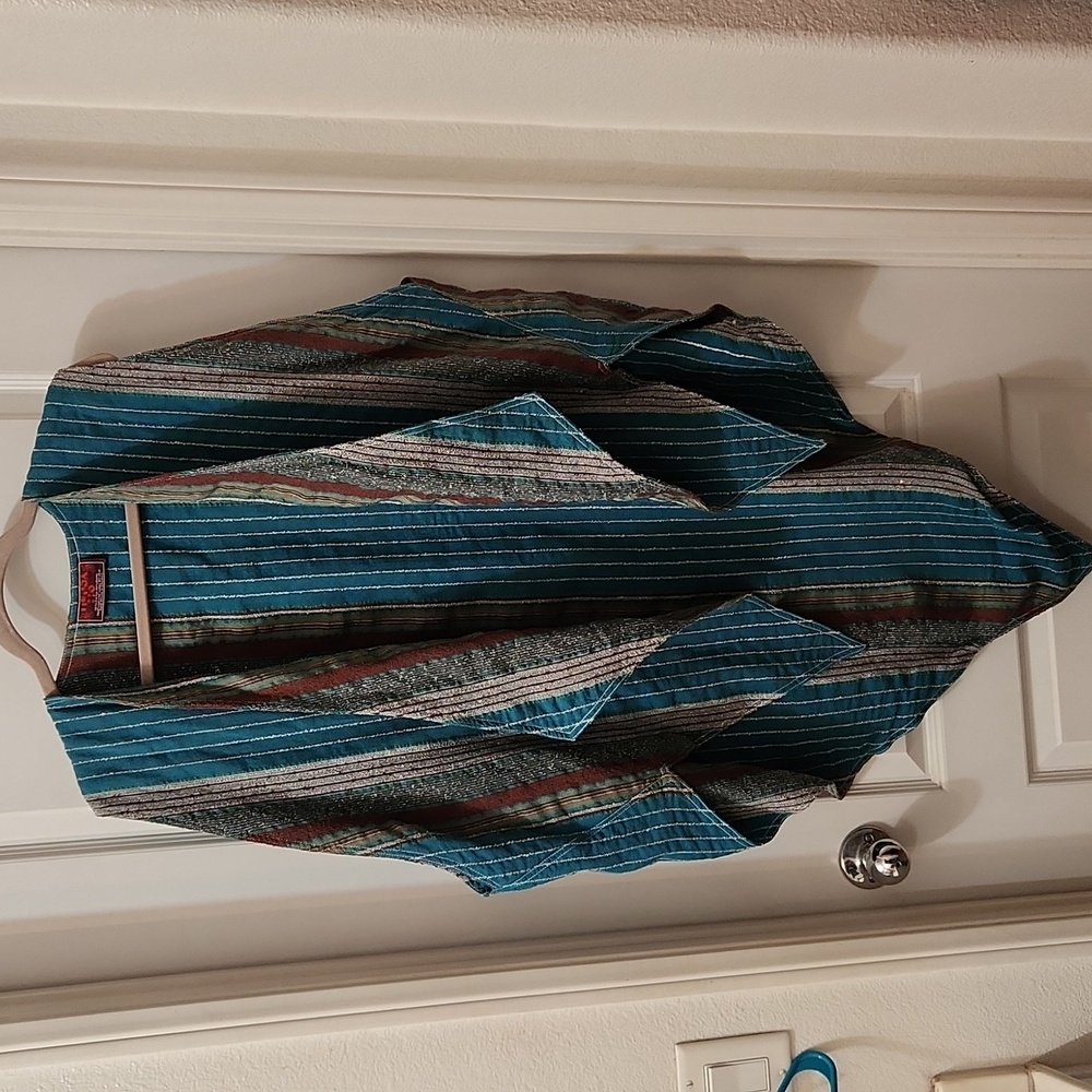 Teal stripe open vest